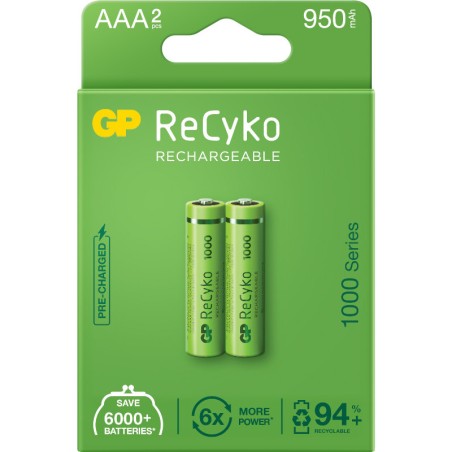 Acumulatori GP Batteries, ReCyko 1000mAh AAA (LR03) 1.2V NiMH, paper box 2 buc. "GP100AAAHCE-2EB2" "GPRHC103E000" (timbru verde 