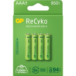 Acumulatori GP Batteries, ReCyko 1000mAh AAA (LR03) 1.2V NiMH, paper box 4 buc. "GP100AAAHCE-2EB4" "GPRHC103E001" (timbru verde 