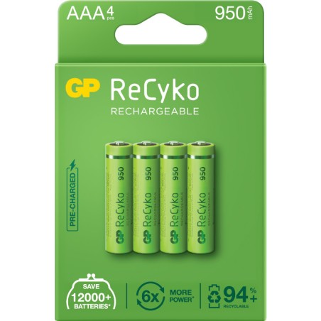 Acumulatori GP Batteries, ReCyko 1000mAh AAA (LR03) 1.2V NiMH, paper box 4 buc. "GP100AAAHCE-2EB4" "GPRHC103E001" (timbru verde 