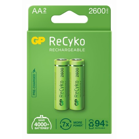 Acumulatori GP Batteries, ReCyko 2600mAh AA (LR6) 1.2V NiMH, paper box 2 buc. "GP270AAHCE-2EB2" "GPRHC272E000" (timbru verde 0.1