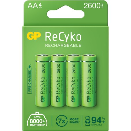 Acumulatori GP Batteries, ReCyko 2600mAh AA (LR6) 1.2V NiMH, paper box 4 buc. "GP270AAHCE-2EB4" "GPRHC272E001" (timbru verde 0.3