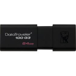MEMORIE USB 3.0 KINGSTON 64 GB, cu capac, carcasa plastic, negru, "DT100G3/64GB" (timbru verde 0.03 lei)