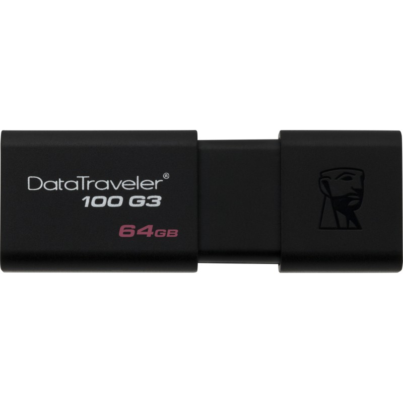 MEMORIE USB 3.0 KINGSTON 64 GB, cu capac, carcasa plastic, negru, "DT100G3/64GB" (timbru verde 0.03 lei)