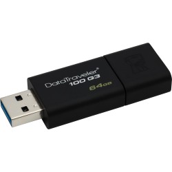 MEMORIE USB 3.0 KINGSTON 64 GB, cu capac, carcasa plastic, negru, "DT100G3/64GB" (timbru verde 0.03 lei)
