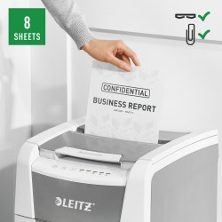 Distrugator automat documente Leitz IQ  Small Office , 100 coli, P4, cross-cut (tip confeti), cos  34 litri, alb-gri, Leitz "801