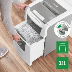 Distrugator automat documente Leitz IQ  Small Office , 100 coli, P4, cross-cut (tip confeti), cos  34 litri, alb-gri, Leitz "801