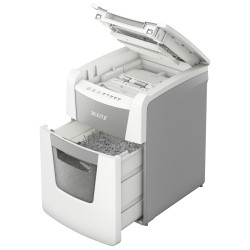 Distrugator automat documente Leitz IQ  Small Office , 100 coli, P4, cross-cut (tip confeti), cos  34 litri, alb-gri, Leitz "801