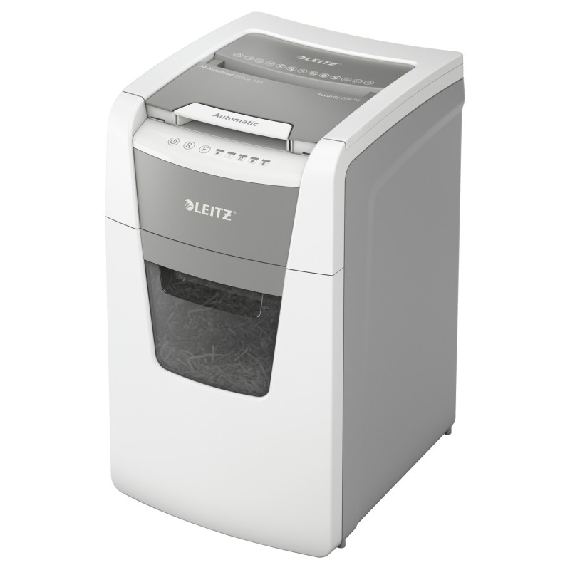 Distrugator automat documente Leitz IQ Office , 150 coli, P5, micro-cut (tip particule), cos  44 litri, alb-gri, Leitz "80140000