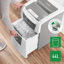 Distrugator automat documente Leitz IQ Office , 150 coli, P5, micro-cut (tip particule), cos  44 litri, alb-gri, Leitz "80140000