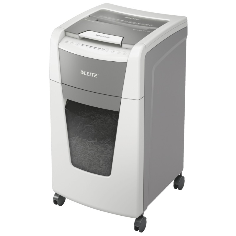 Distrugator automat documente Leitz IQ Office , 300 coli, P5, micro-cut (tip particule), cos  60 litri, alb-gri, Leitz "80160000