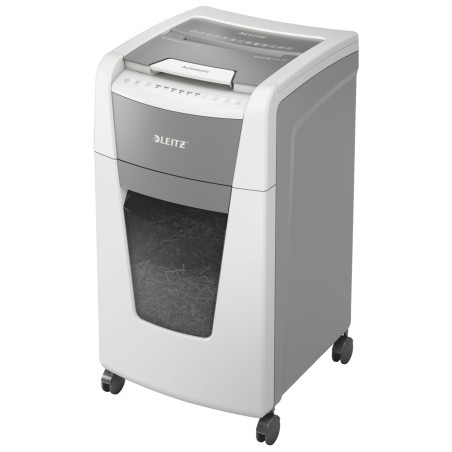 Distrugator automat documente Leitz IQ Office , 300 coli, P5, micro-cut (tip particule), cos  60 litri, alb-gri, Leitz "80160000