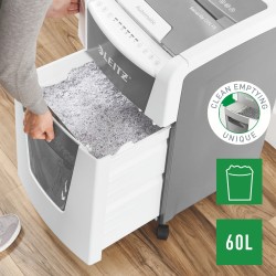 Distrugator automat documente Leitz IQ Office , 300 coli, P5, micro-cut (tip particule), cos  60 litri, alb-gri, Leitz "80160000