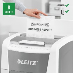 Distrugator automat documente Leitz IQ Office , 300 coli, P5, micro-cut (tip particule), cos  60 litri, alb-gri, Leitz "80160000