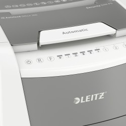 Distrugator automat documente Leitz IQ Office , 300 coli, P5, micro-cut (tip particule), cos  60 litri, alb-gri, Leitz "80160000
