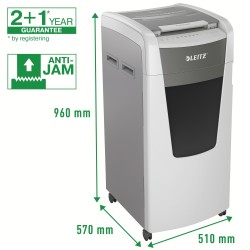 Distrugator automat documente Leitz IQ Office , 600 coli, P4, cross-cut (tip confeti), cos 110 litri, alb-gri, Leitz "80170000" 
