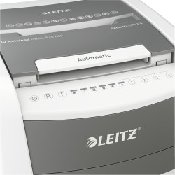 Distrugator automat documente Leitz IQ Office , 600 coli, P4, cross-cut (tip confeti), cos 110 litri, alb-gri, Leitz "80170000" 