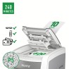 Distrugator automat documente Leitz IQ Office , 600 coli, P5, micro-cut (tip particule), cos 110 litri, alb-gri, Leitz "80180000