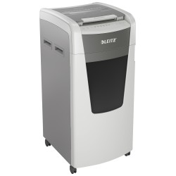 Distrugator automat documente Leitz IQ Office , 600 coli, P5, micro-cut (tip particule), cos 110 litri, alb-gri, Leitz "80180000
