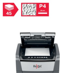 Distrugator automat documente Rexel OPTIMUM  45X ,  45 coli, P4, cross-cut (tip confeti), cos  20 litri, negru-gri, "2020045XEU"