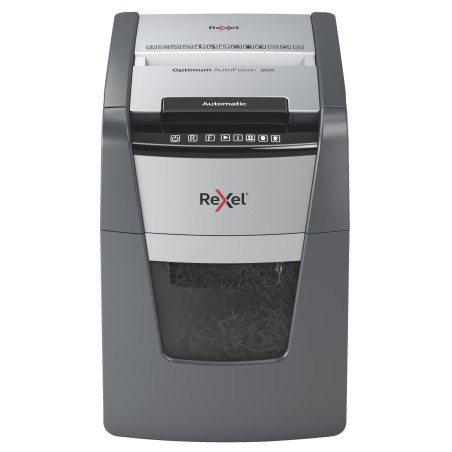 Distrugator automat documente Rexel OPTIMUM  90X ,  90 coli, P4, cross-cut (tip confeti), cos  34 litri, negru-gri, "2020090XEU"