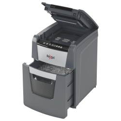 Distrugator automat documente Rexel OPTIMUM 100X , 100 coli, P4, cross-cut (tip confeti), cos  34 litri, negru-gri, "2020100XEU"