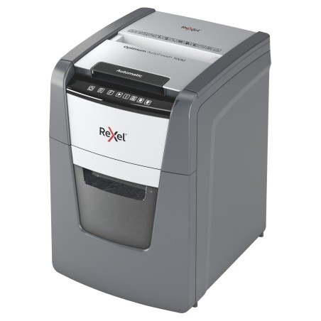 Distrugator automat documente Rexel OPTIMUM 100M , 100 coli, P5, micro-cut (tip particule), cos  34 litri, negru-gri, "2020100ME