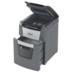Distrugator automat documente Rexel OPTIMUM 100M , 100 coli, P5, micro-cut (tip particule), cos  34 litri, negru-gri, "2020100ME