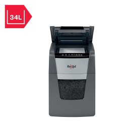 Distrugator automat documente Rexel OPTIMUM 100M , 100 coli, P5, micro-cut (tip particule), cos  34 litri, negru-gri, "2020100ME