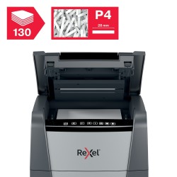 Distrugator automat documente Rexel OPTIMUM 130M , 130 coli, P5, micro-cut (tip particule), cos  44 litri, negru-gri, "2020130ME