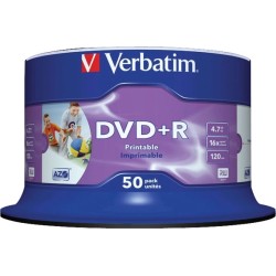 DVD+R VERBATIM  4.7GB, 120min, viteza 16x, 50 buc, Single Layer, spindle, printabil, "Wide Inkjet Printable" "43512"