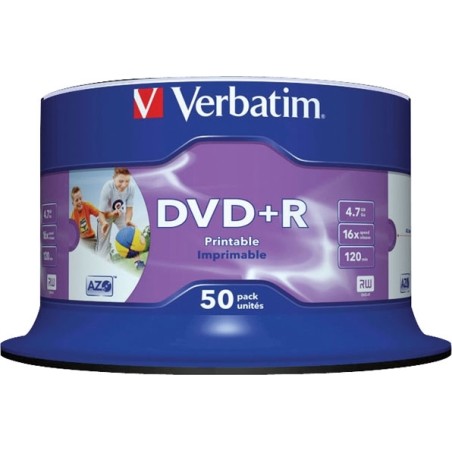 DVD+R VERBATIM  4.7GB, 120min, viteza 16x, 50 buc, Single Layer, spindle, printabil, "Wide Inkjet Printable" "43512"