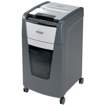 Distrugator automat documente Rexel OPTIMUM 300M , 300 coli, P5, micro-cut (tip particule), cos  60 litri, negru-gri, "2020300ME