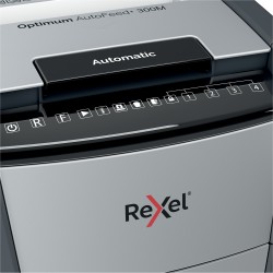 Distrugator automat documente Rexel OPTIMUM 300M , 300 coli, P5, micro-cut (tip particule), cos  60 litri, negru-gri, "2020300ME