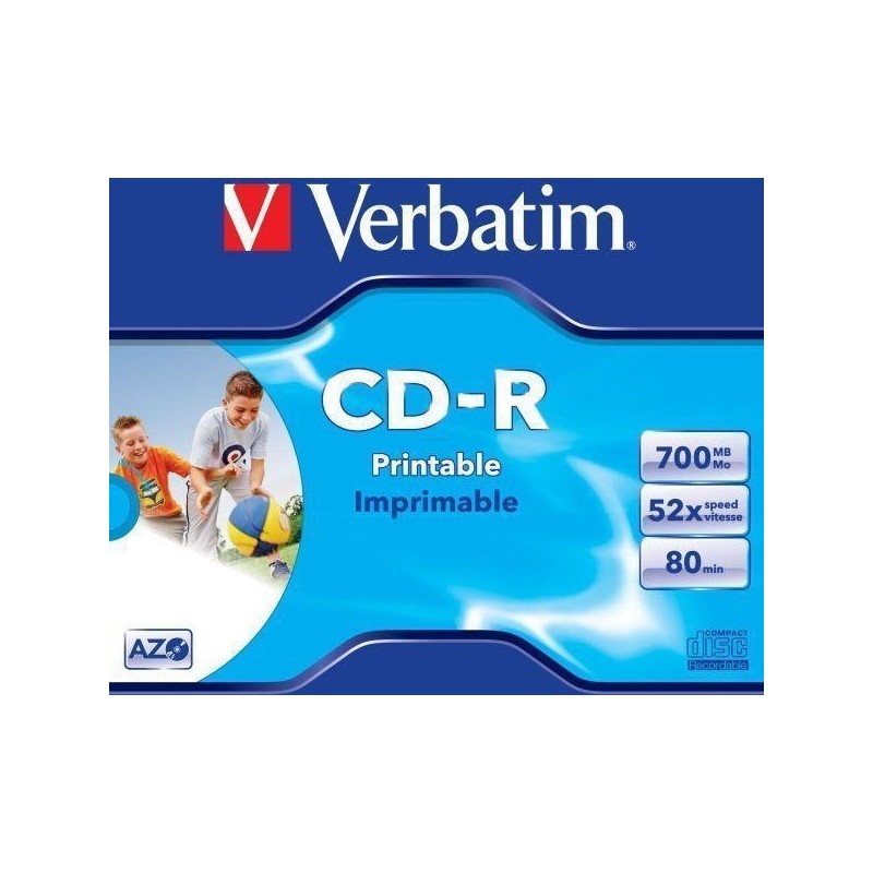 CD-R VERBATIM  700MB, 80min, viteza 52x, set 10 buc, Jewel case, printabil, "AZO Wide Inkjet Printable" "43325"