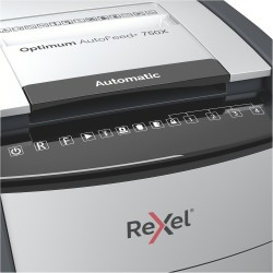Distrugator automat documente Rexel OPTIMUM 750X , 750 coli, P4, cross-cut (tip confeti), cos 140 litri, negru-gri, "2020750XEU"