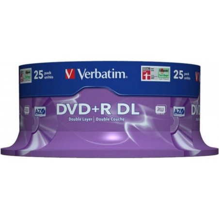 DVD+R VERBATIM  8.5GB, 240min, viteza 8x, 25 buc, Double Layer, spindle, "Matt Silver" "43757"