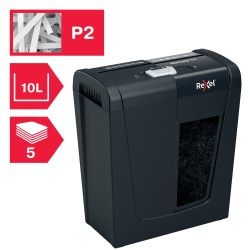 Distrugator manual documente Rexel SECURE   S5,   5 coli, P2, strip-cut (tip fasii), cos  10 litri, negru, "2020121EU" (timbru v