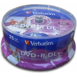 DVD+R VERBATIM  8.5GB, 240min, viteza 8x, 25 buc, Double Layer, spindle, printabil, "Wide Inkjet Printable" "43667"