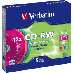 CD-RW VERBATIM  700MB, 80min, viteza 8-12x,   5 buc, carcasa, "Colour 12x" "43167/261910"