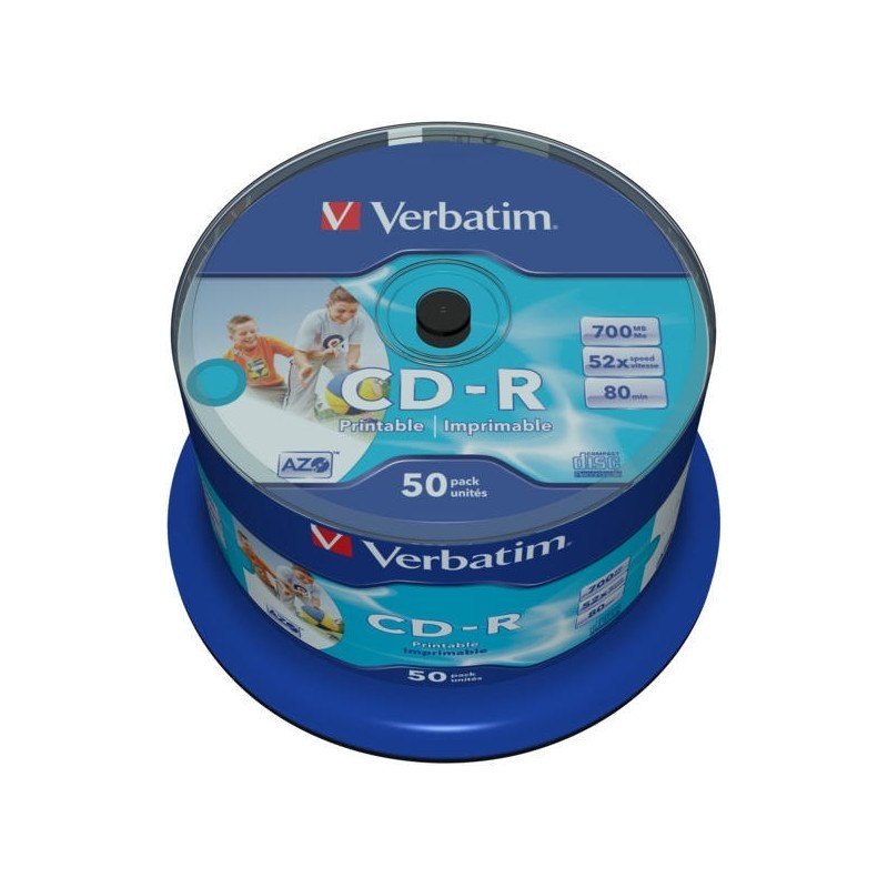 CD-R VERBATIM  700MB, 80min, viteza 52x,  50 buc, spindle, printabil, "AZO Wide Inkjet Printable" "43438"