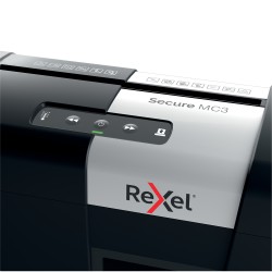 Distrugator manual documente Rexel SECURE MC3,  3 coli, P5, micro-cut (tip particule), cos  10 litri, negru-argintiu, "2020128EU