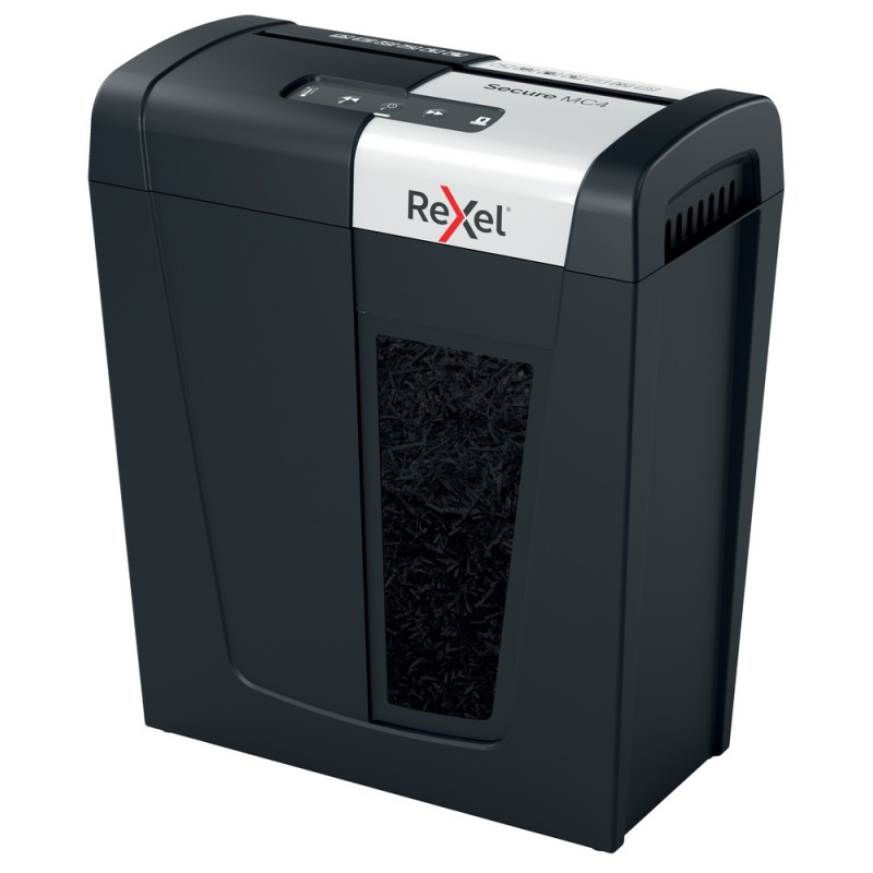 Distrugator manual documente Rexel SECURE MC4,  4 coli, P5, micro-cut (tip particule), cos  14 litri, negru-argintiu, "2020129EU