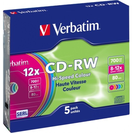 CD-RW VERBATIM  700MB, 80min, viteza 8-12x,   5 buc, carcasa, "Colour 12x" "43167/261910"