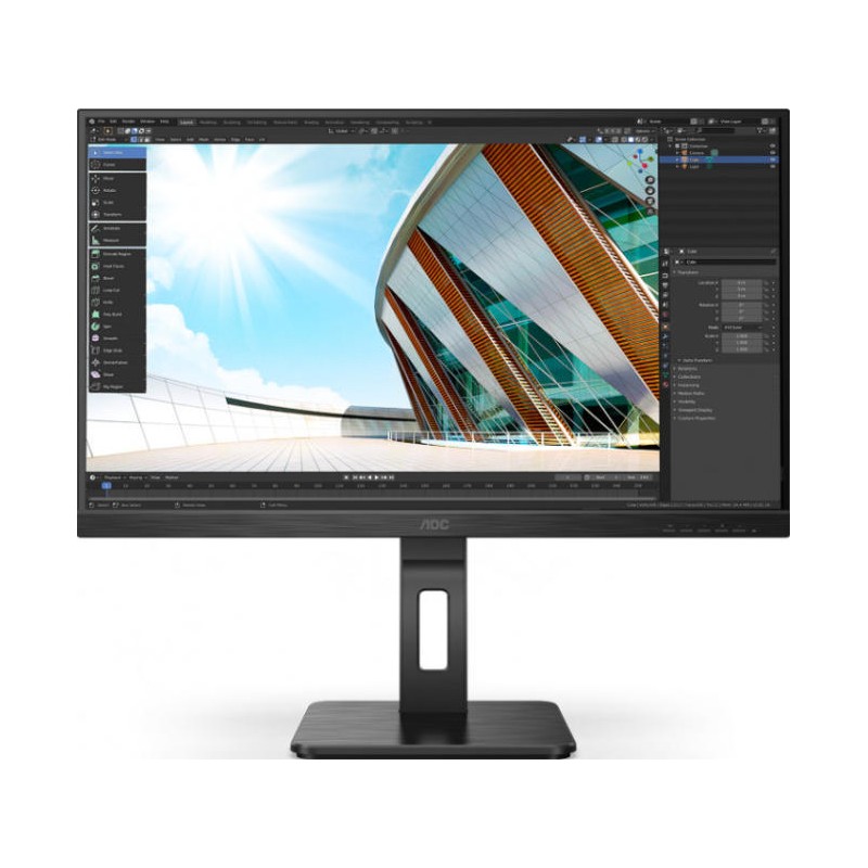 MONITOR  AOC 27 inch, home | office, IPS, Full HD (1920 x 1080), Wide, 250 cd/mp, 4 ms, HDMI | VGA | DisplayPort, "27P2Q" (timbr