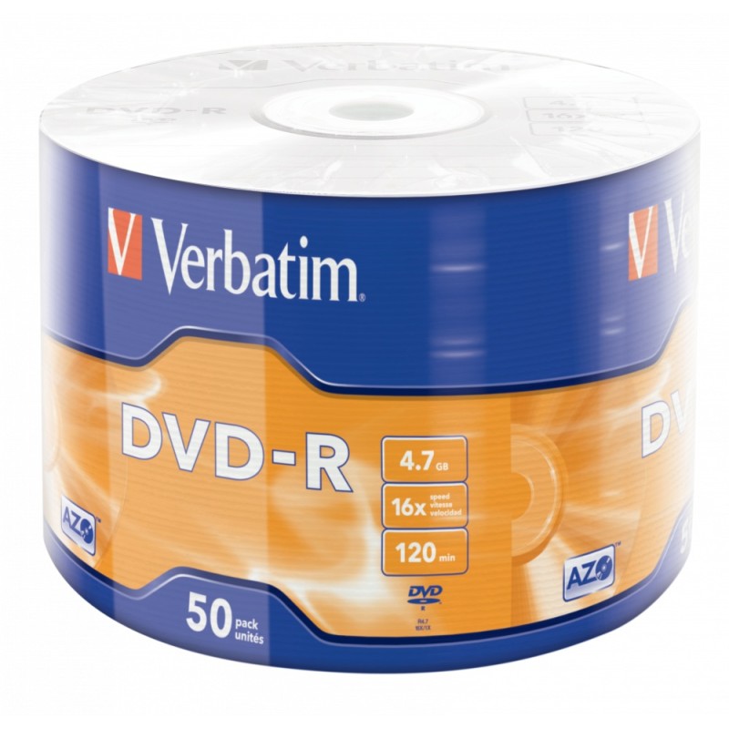DVD-R VERBATIM  4.7GB, 120min, viteza 16x, 50 buc, Single Layer, shrink wrap, "Matt Silver", AZO "43788"