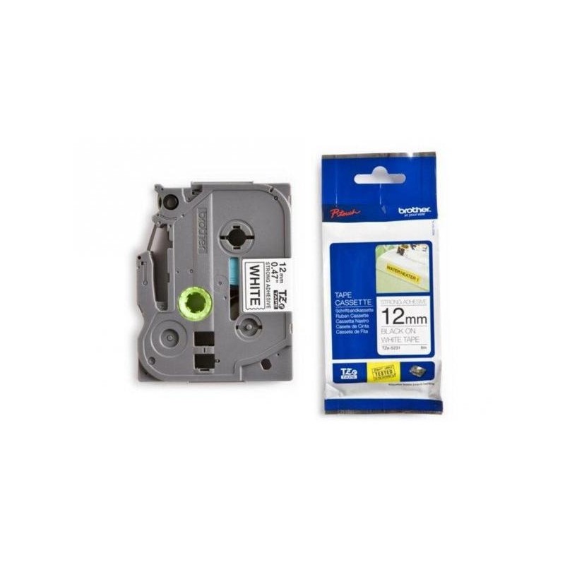 Banda Laminata Adeziva Originala Brother Black on White, TZES231, 12mm, pentru H105/PT-E110/D400/D450/D600/E300/E550/H110/H500/P