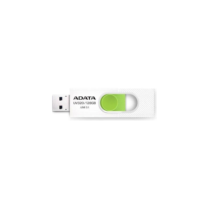 MEMORIE USB ADATA 128 GB, USB 3.1, retractabila, carcasa plastic, alb/ verde, "AUV320-128G-RWHGN" (timbru verde 0.03 lei)