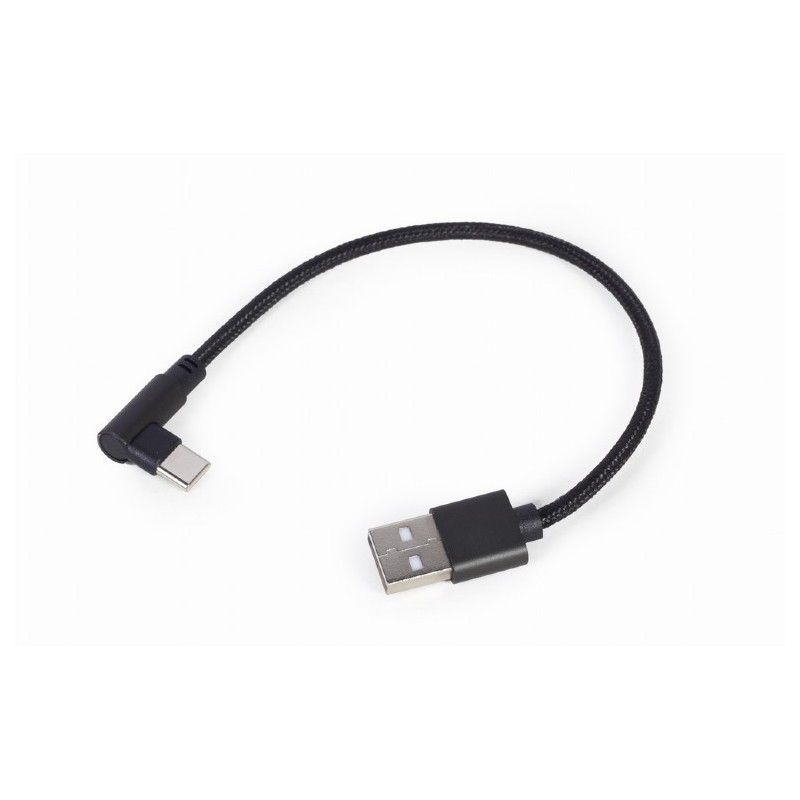 CABLU alimentare si date GEMBIRD, pt. smartphone, USB 2.0 (T) la USB 2.0 Type-C (T) 90 grade, 0.2m, negru, "CC-USB2-AMCML-0.2M" 