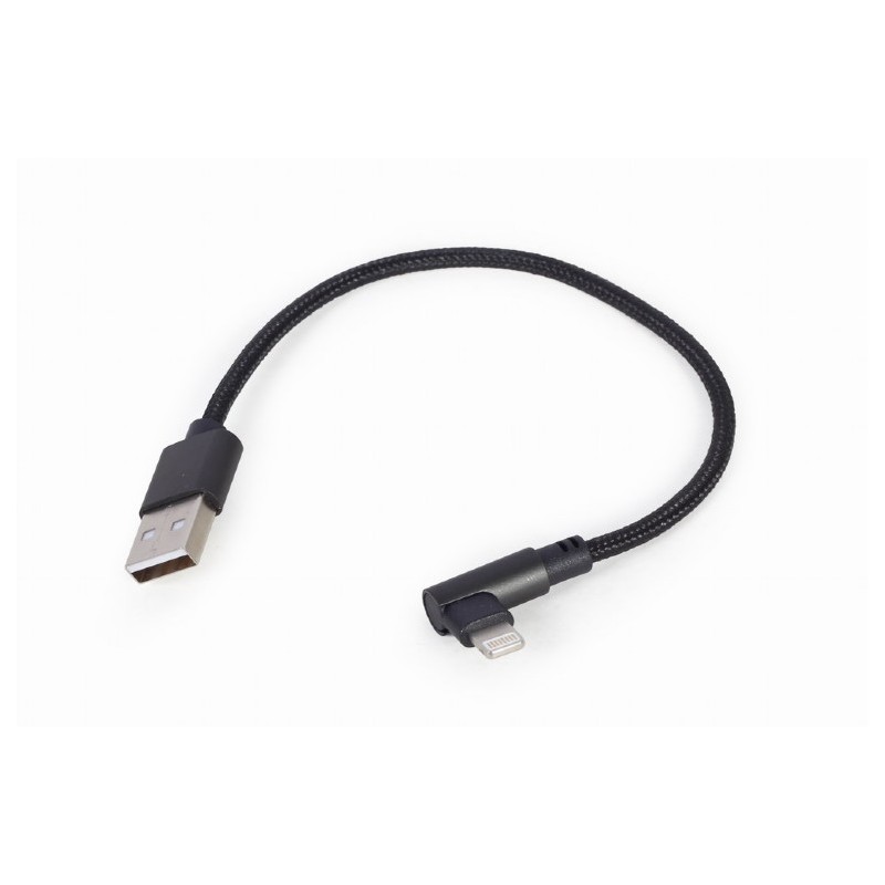 CABLU alimentare si date GEMBIRD, pt. smartphone, USB 2.0 (T) la Lightning (T) 90 grade, 0.2m, negru, "CC-USB2-AMLML-0.2M" (timb