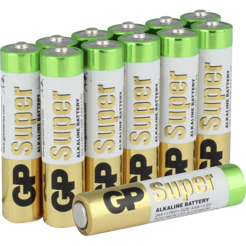 Baterie GP Batteries, Super Alcalina AAA (LR03) 1.5V alcalina, shrink 12 buc. "GP24A-2VES12" "GPPCA24AS115" - 18349 (timbru verd